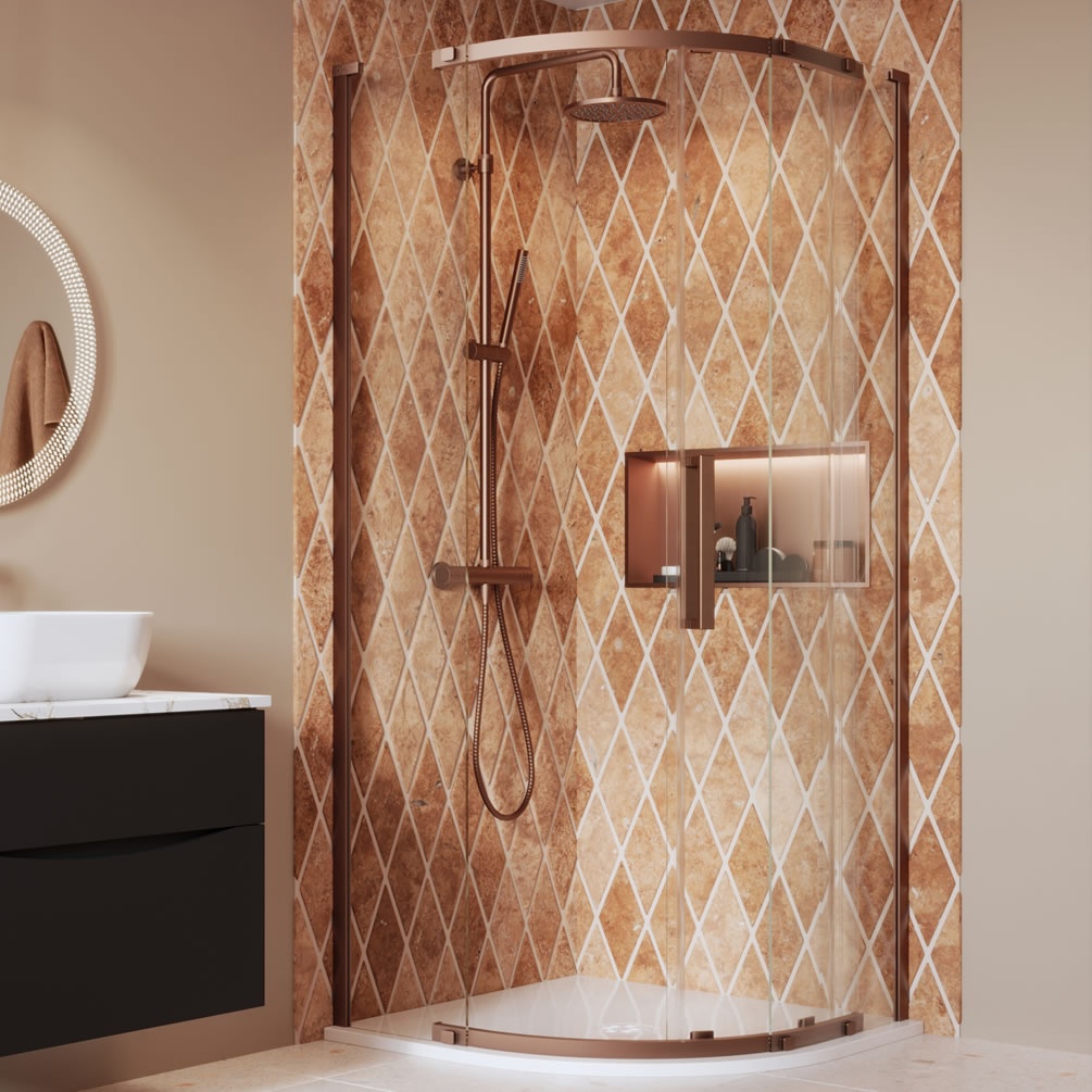 Lifestyle image of Crosswater Asura 8 Brushed Bronze 800mm Shower Quadrant